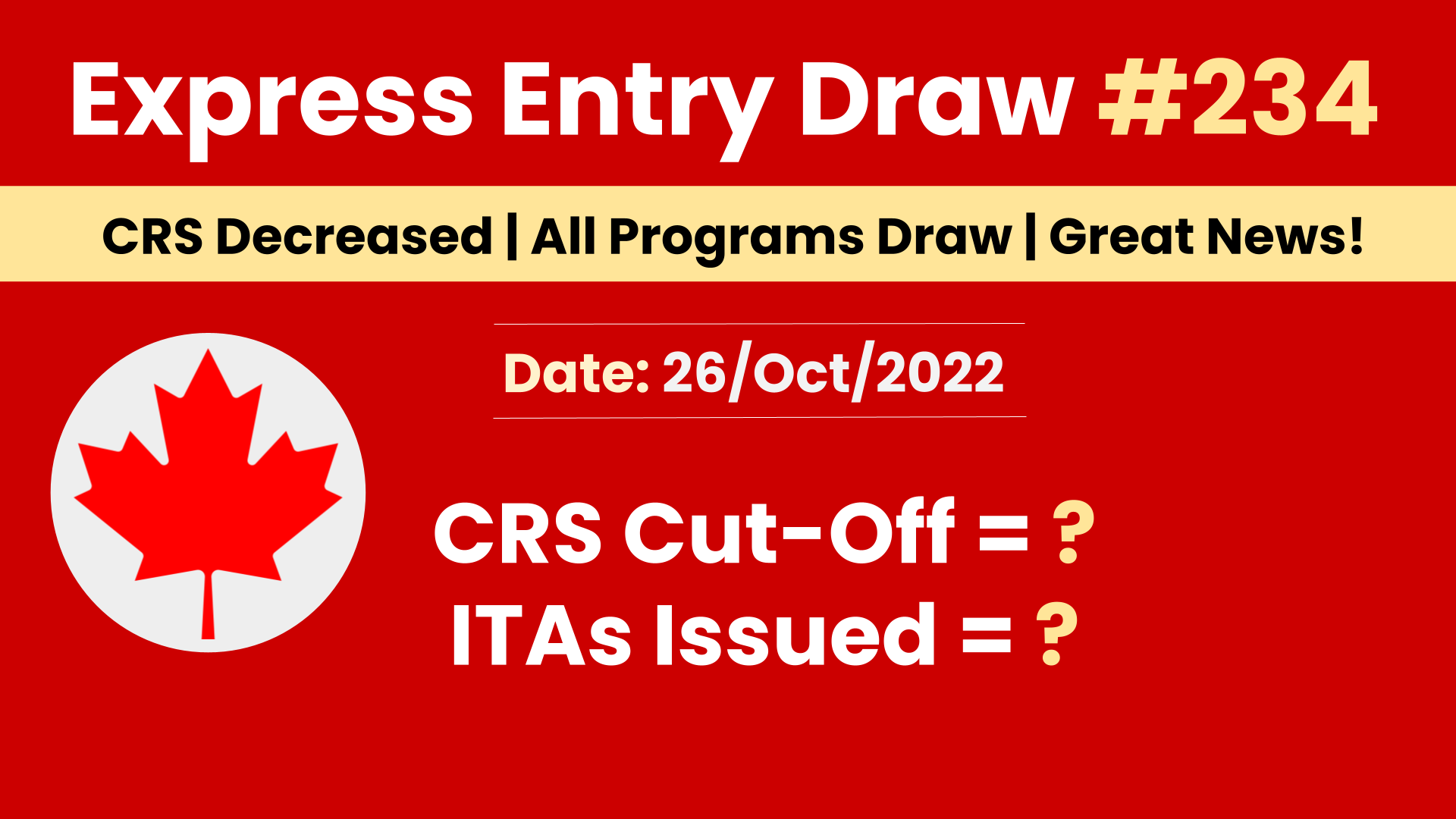 234 Express Entry Draw, CRS Score, ITAs Issued